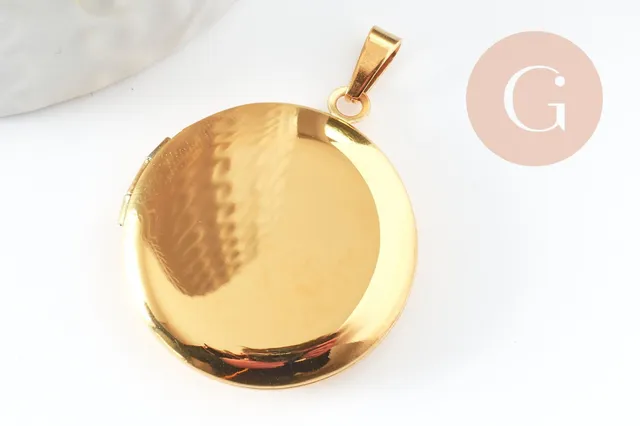 Gingerlily Locket rond pendentif médaillon doré 31mm x1