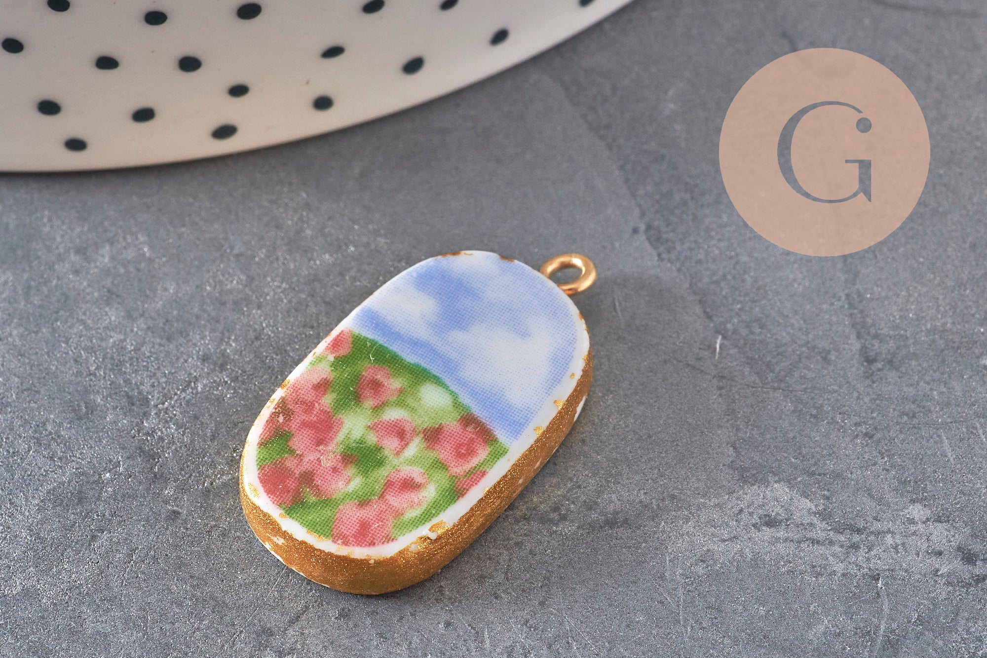 Gingerlily G11304 pendentif ovale céramique citrons 16mm doré