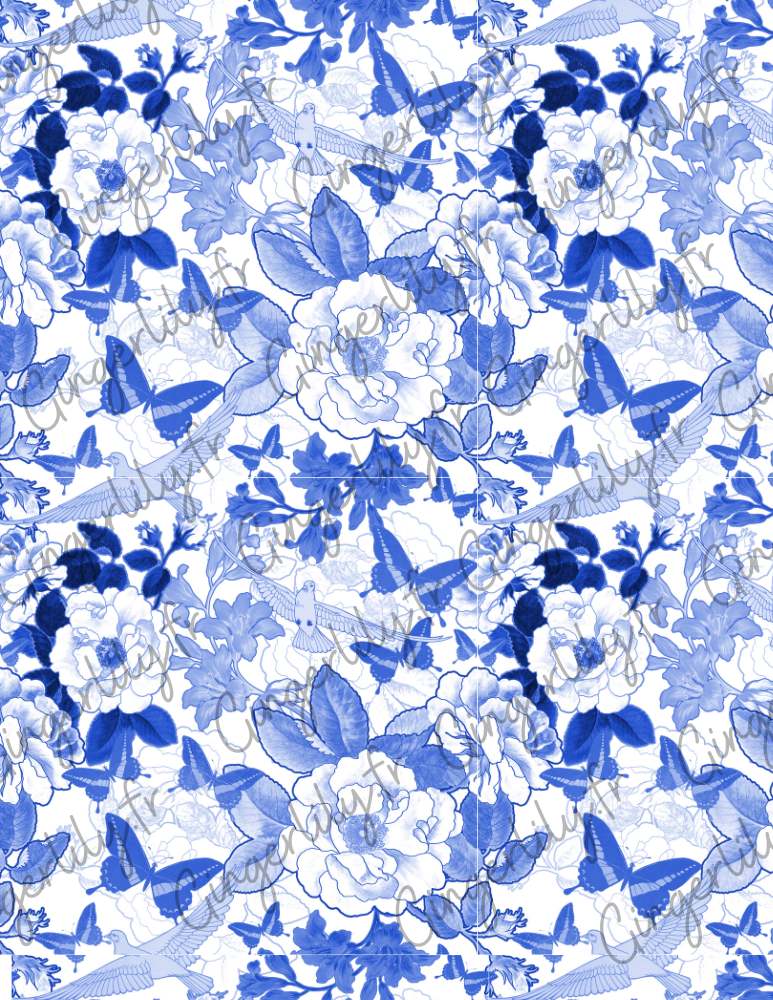 Gingerlily Pâte polymère G10778 feuille transfert Jouy bleu 14x10 cm