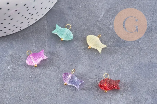 Gingerlily Breloque poisson G10218 verre multicolore doré 15,5mm x5