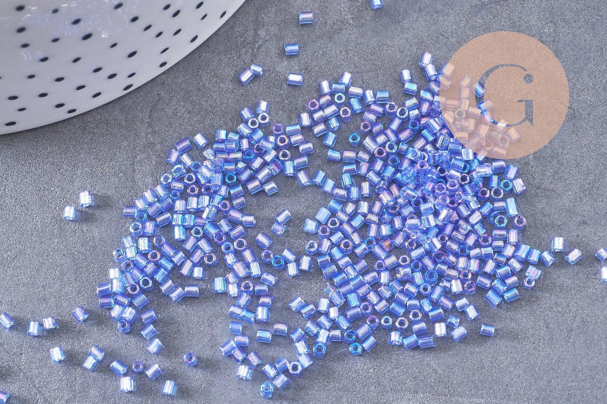 Gingerlily Perles DIY Rocaille tube bleu irisé 2.5mm 10g G10396