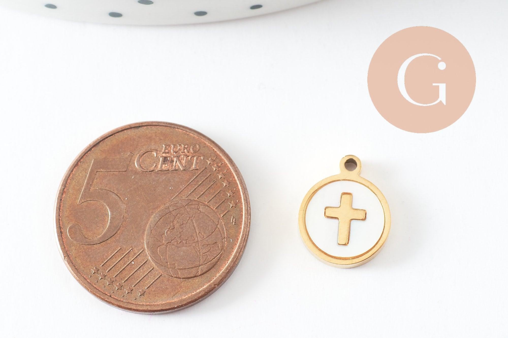 Gingerlily pendentif médaille croix nacre blanche doré G9693