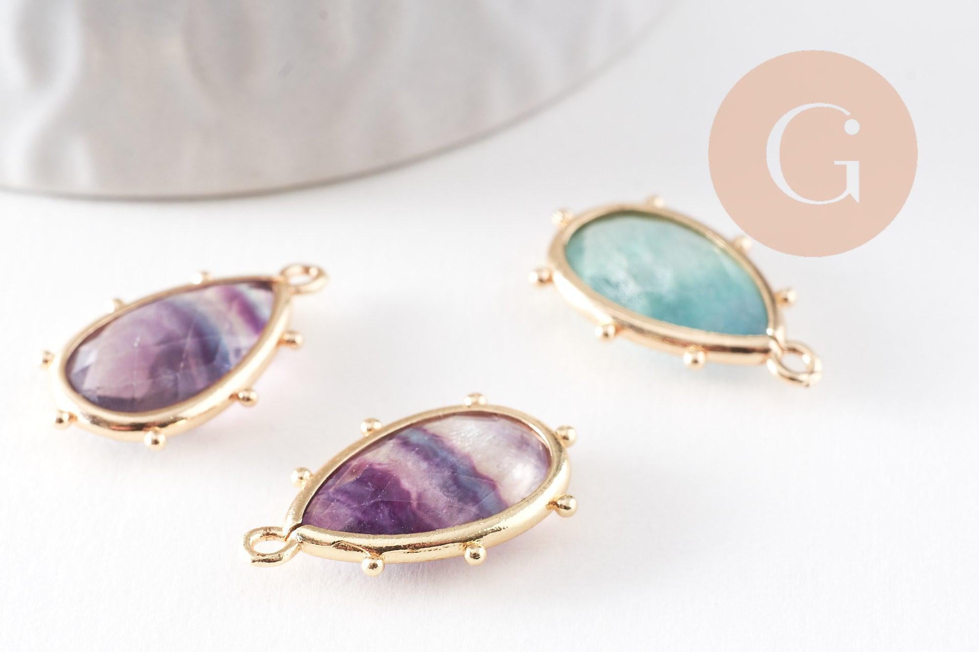 Gingerlily Pendentif goutte fluorite doré 22.5mm x1