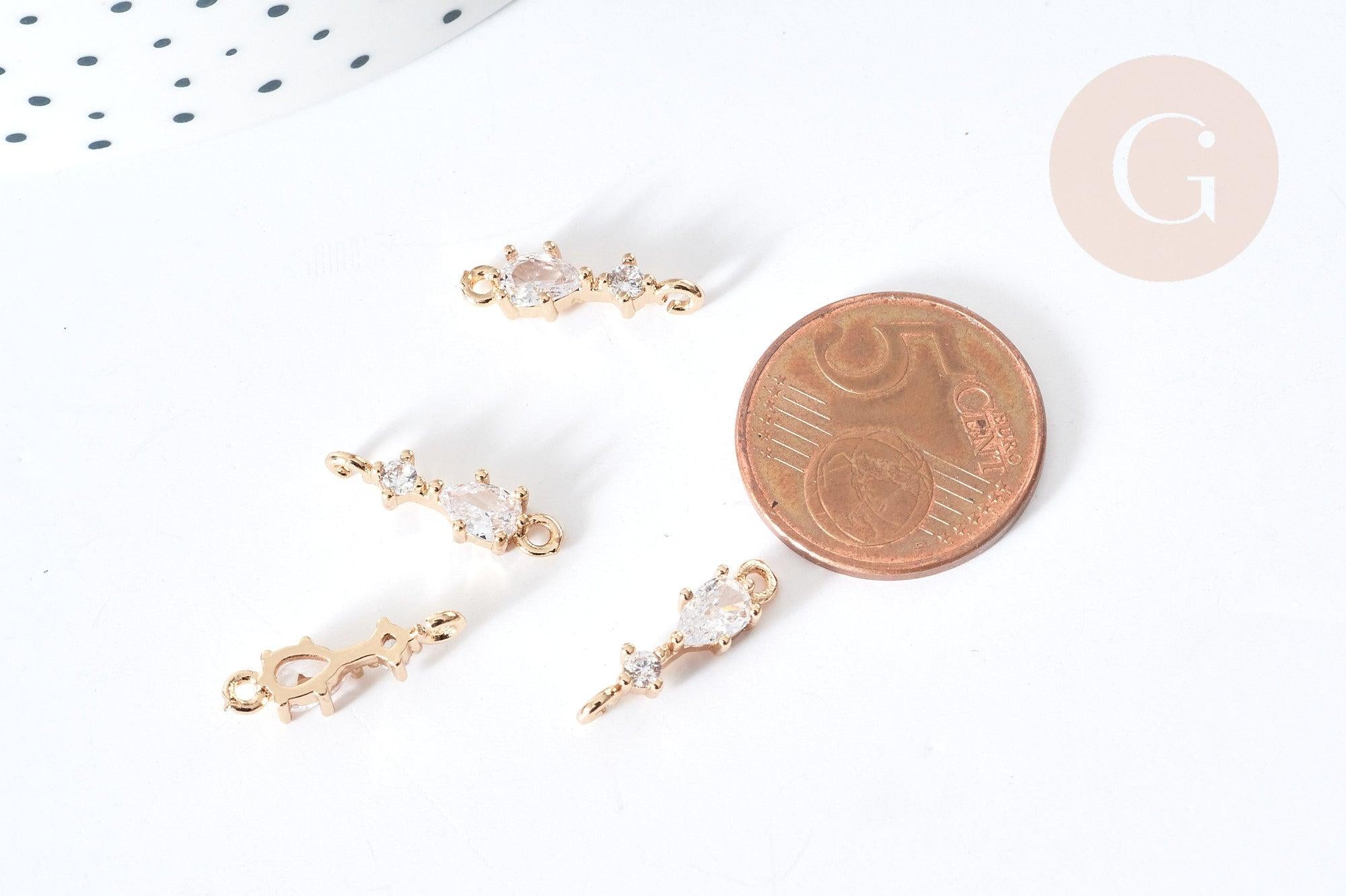 Gingerlily G8075 breloque goutte laiton doré zircons 17mm