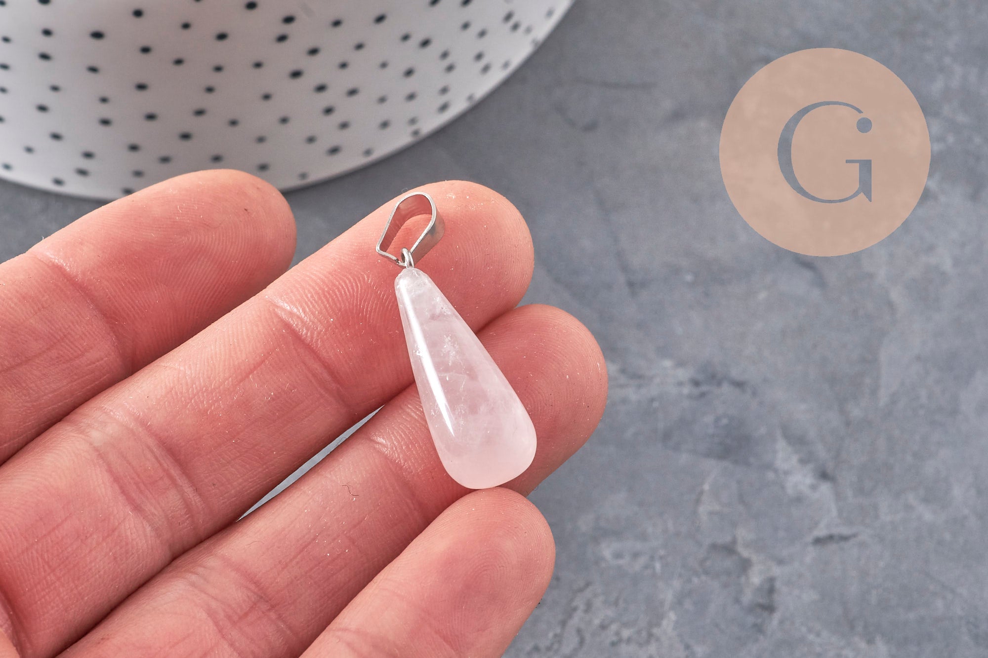 Gingerlily pendentif goutte quartz rose G11118 28mm