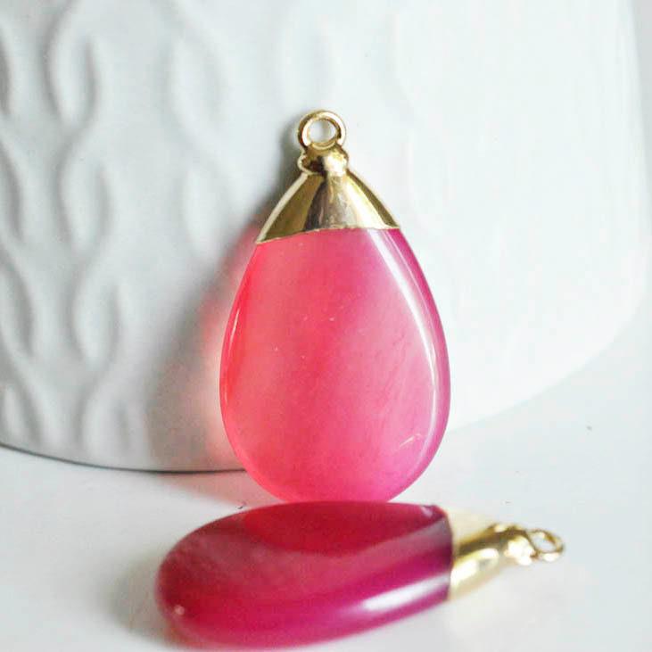 Gingerlily G1678 pendentif goutte agate rose doré 32 mm x1