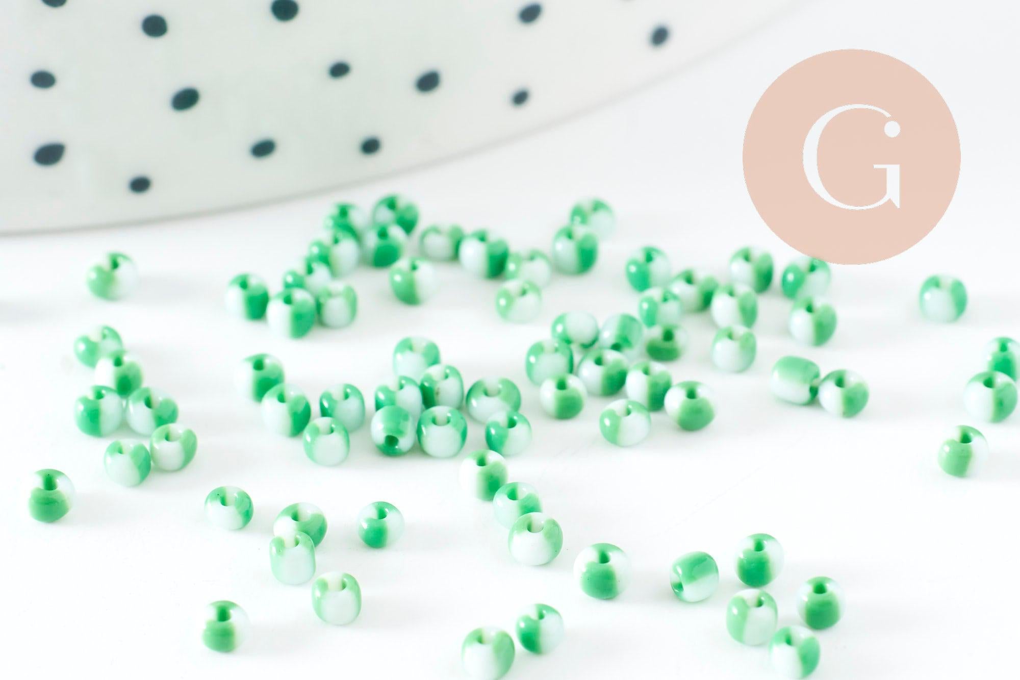 Gingerlily perles rocaille rayé vert blanc 2 mm 10 g