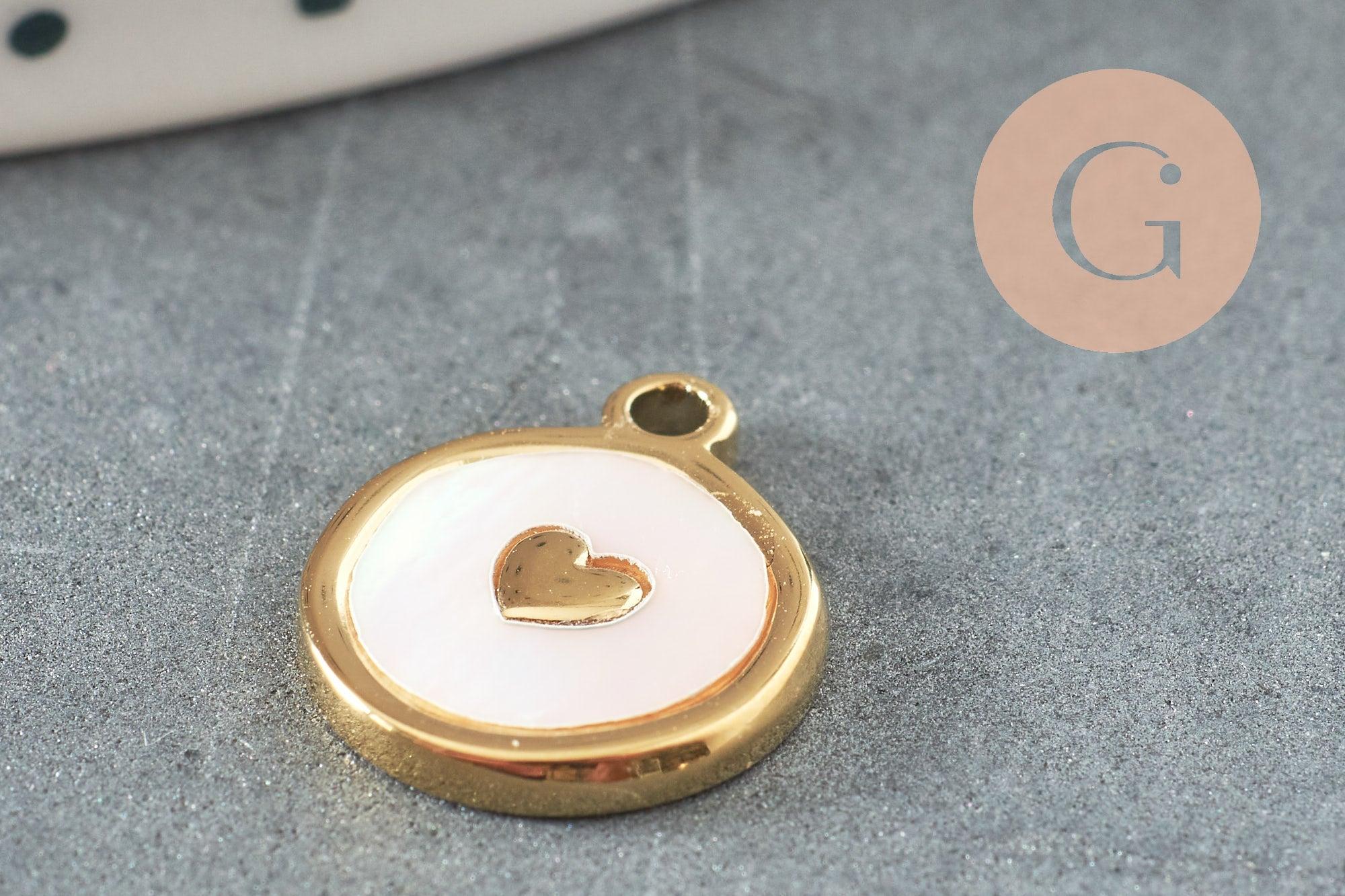 Gingerlily Pendentifs G9657 médaille cœur émail blanc acier