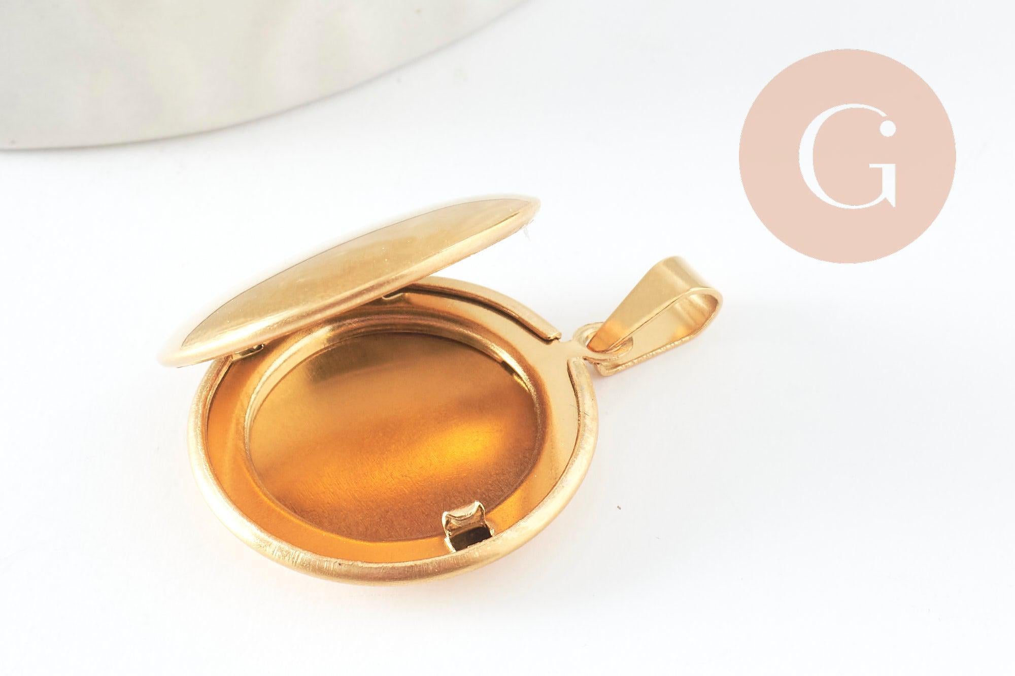 Gingerlily Pendentifs G9461 locket rond acier doré 23mm x1