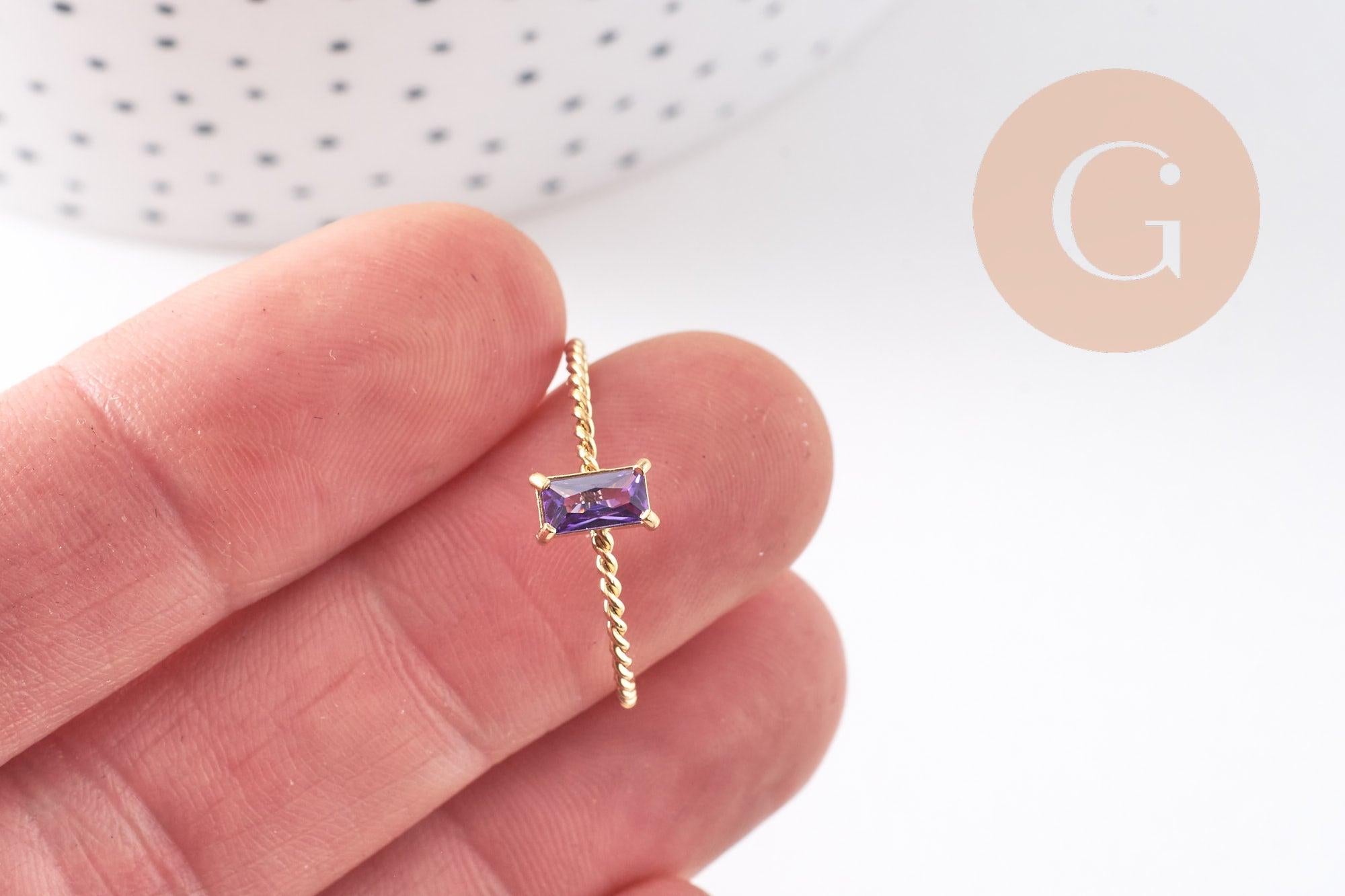 Gingerlily Bague solitaire zircon violet bague acier doré taille 8