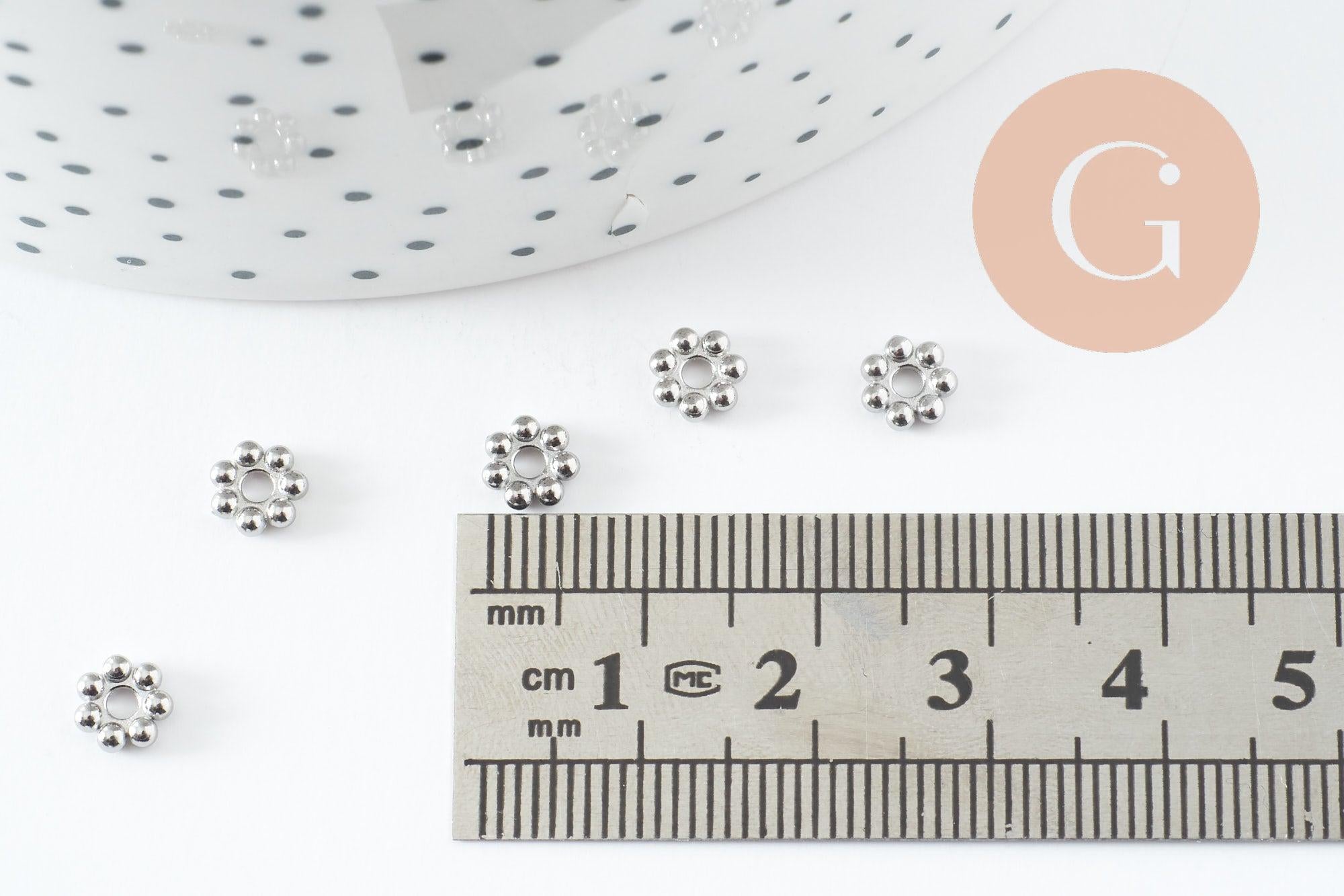 Gingerlily Perles Rondelles Fleurs Acier Platine 6mm x5