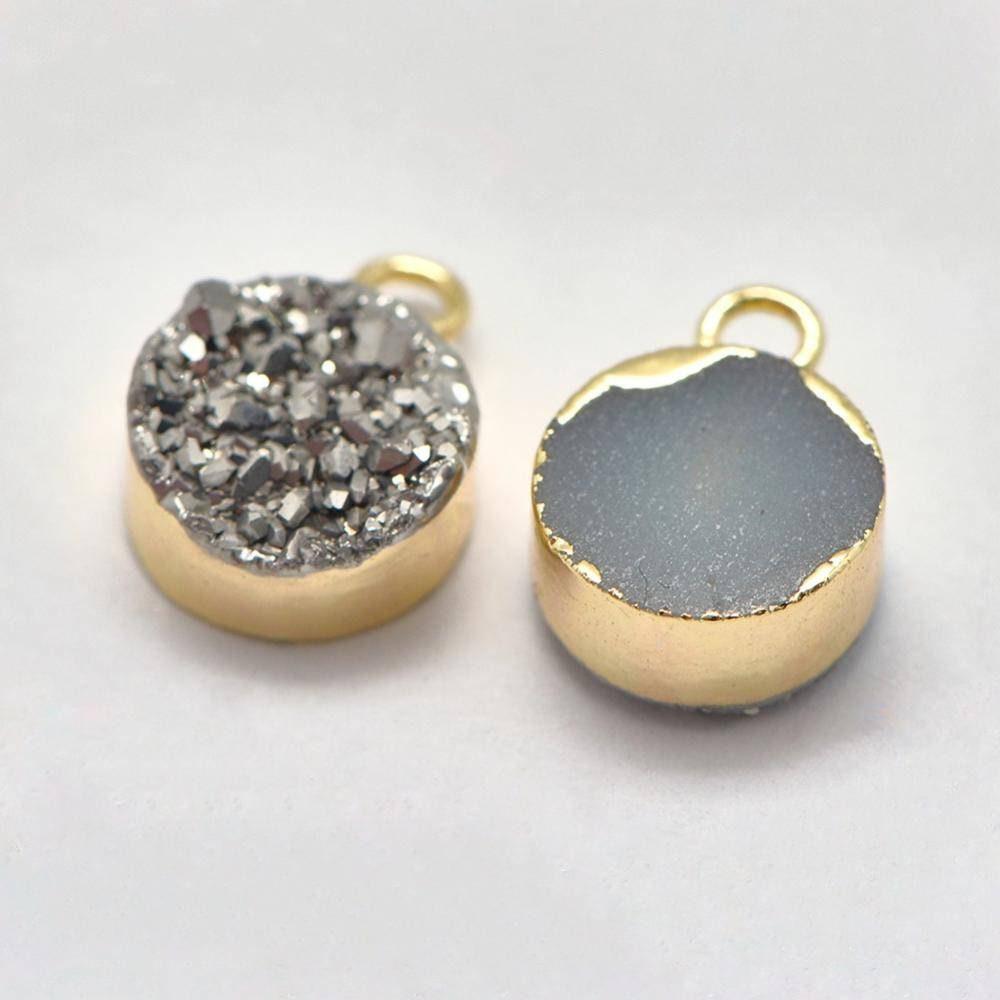 Gingerlily Pendentifs DIY Agate druzy pendentif gris 11mm doré