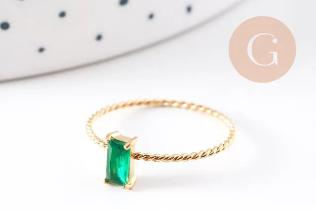 Gingerlily Solitaire zircon vert bague acier doré réglable