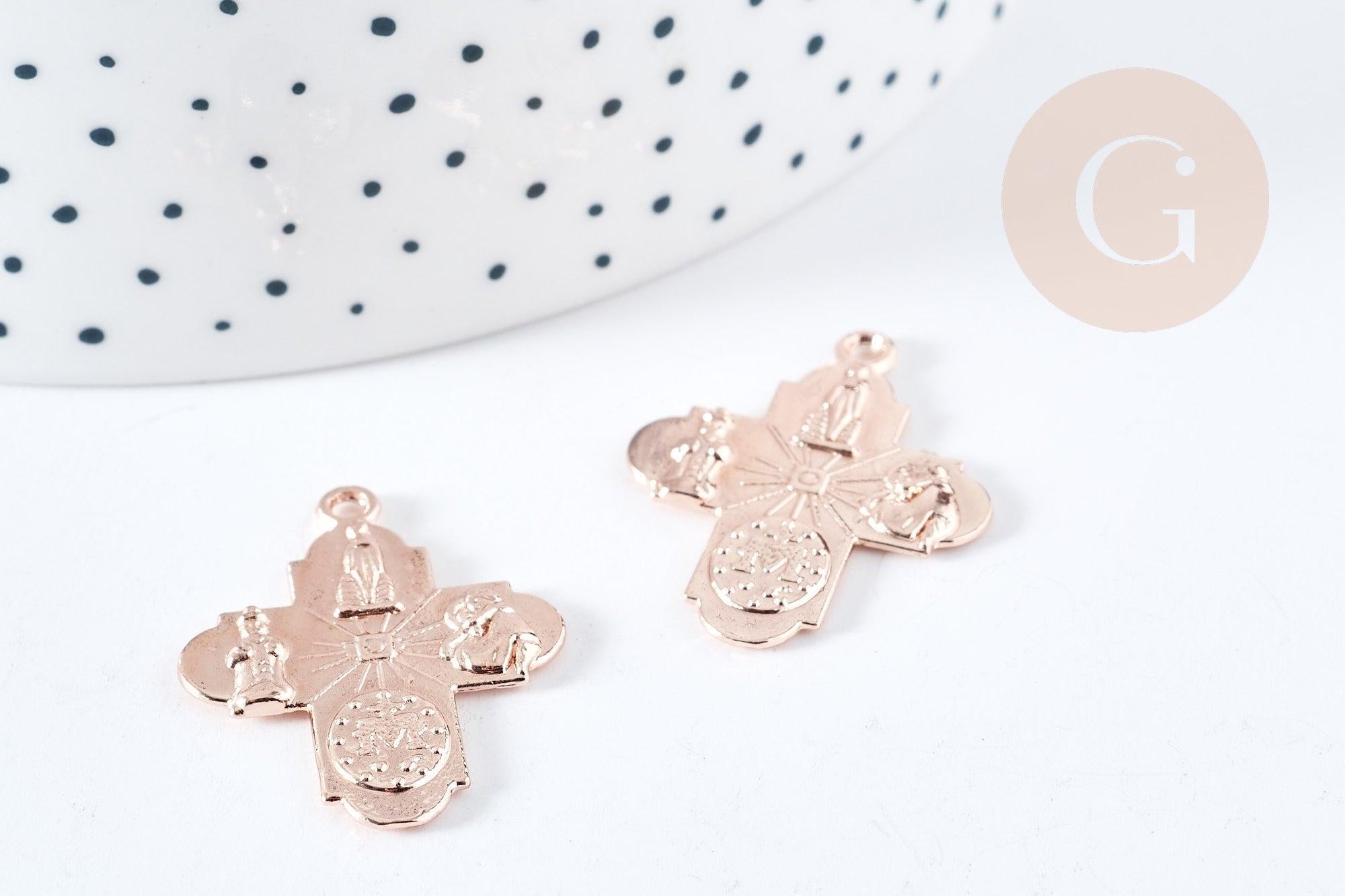 Gingerlily croix pendentif zamac or rose 24mm x1