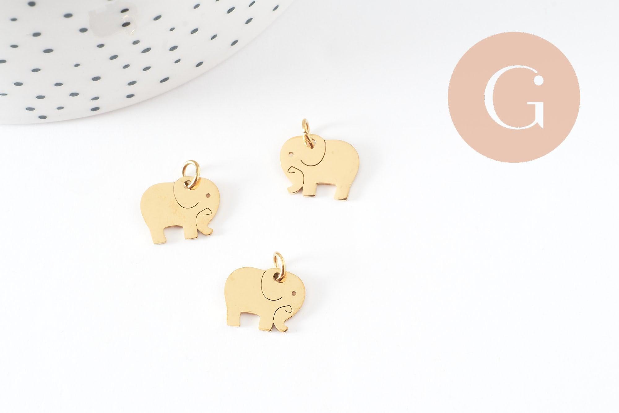 Gingerlily éléphant G9838 pendentif acier doré 11 mm x1