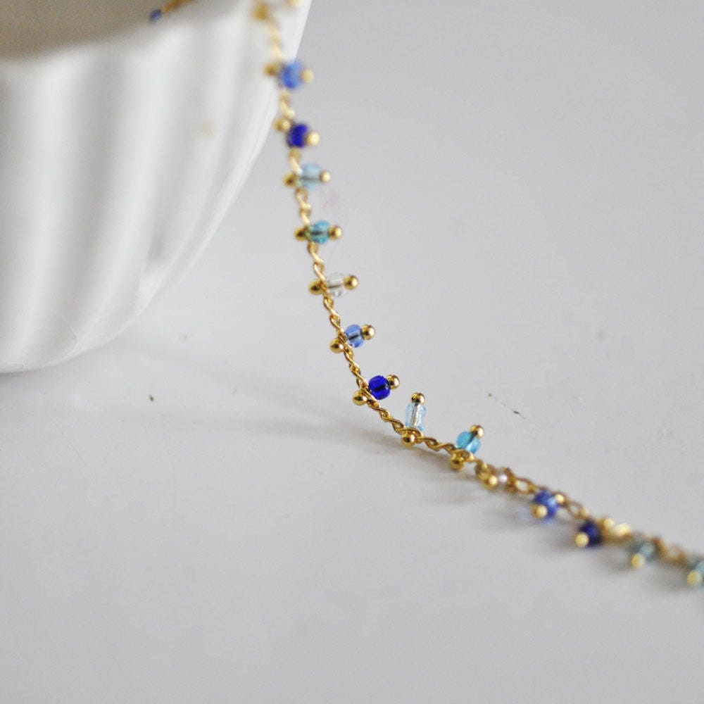 Gingerlily Chaînes G629 chaîne perles bleues 1 mètre 2 mm