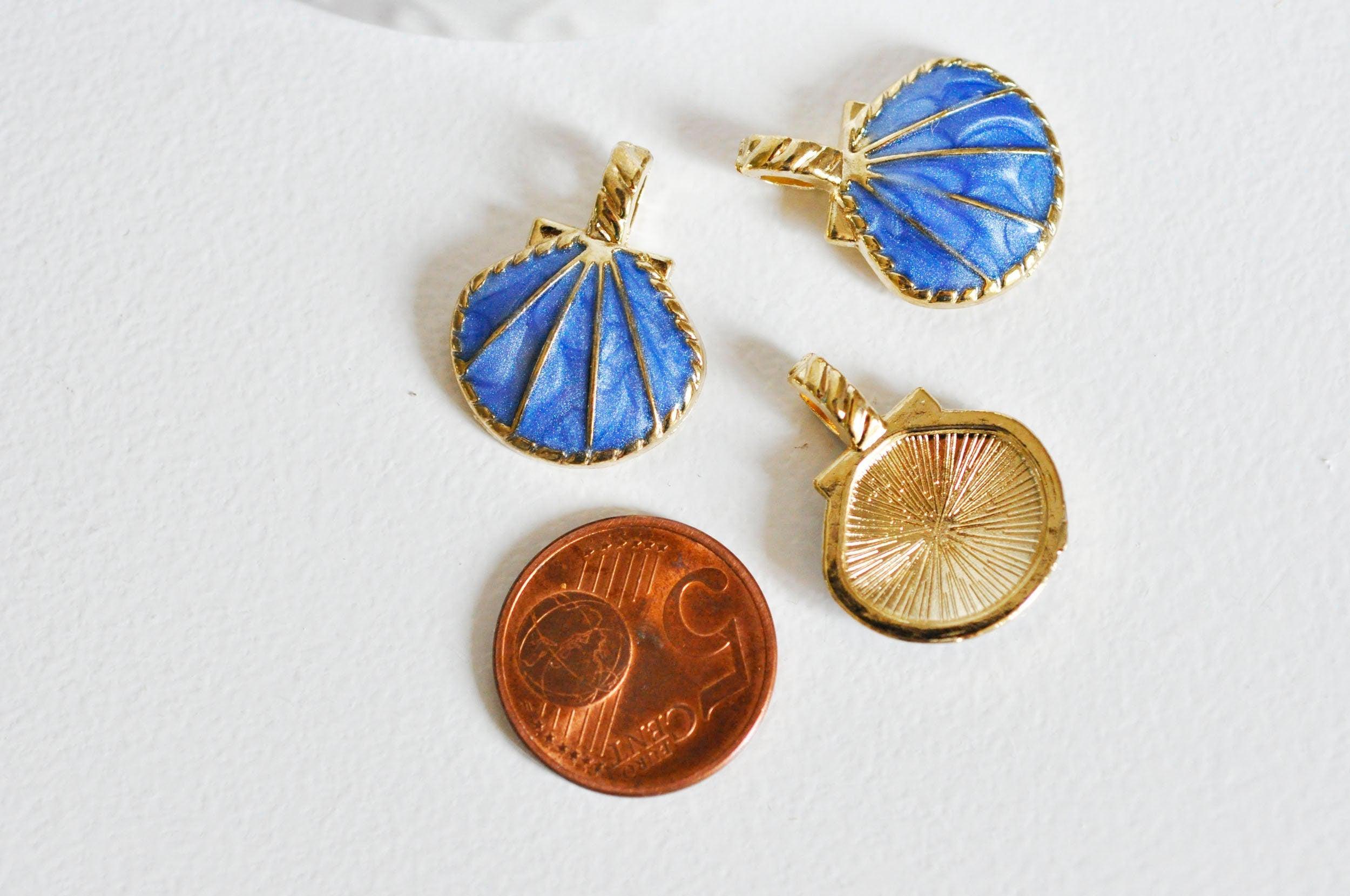 Gingerlily Perles pendentif coquillage bleu doré 24.5mm x2