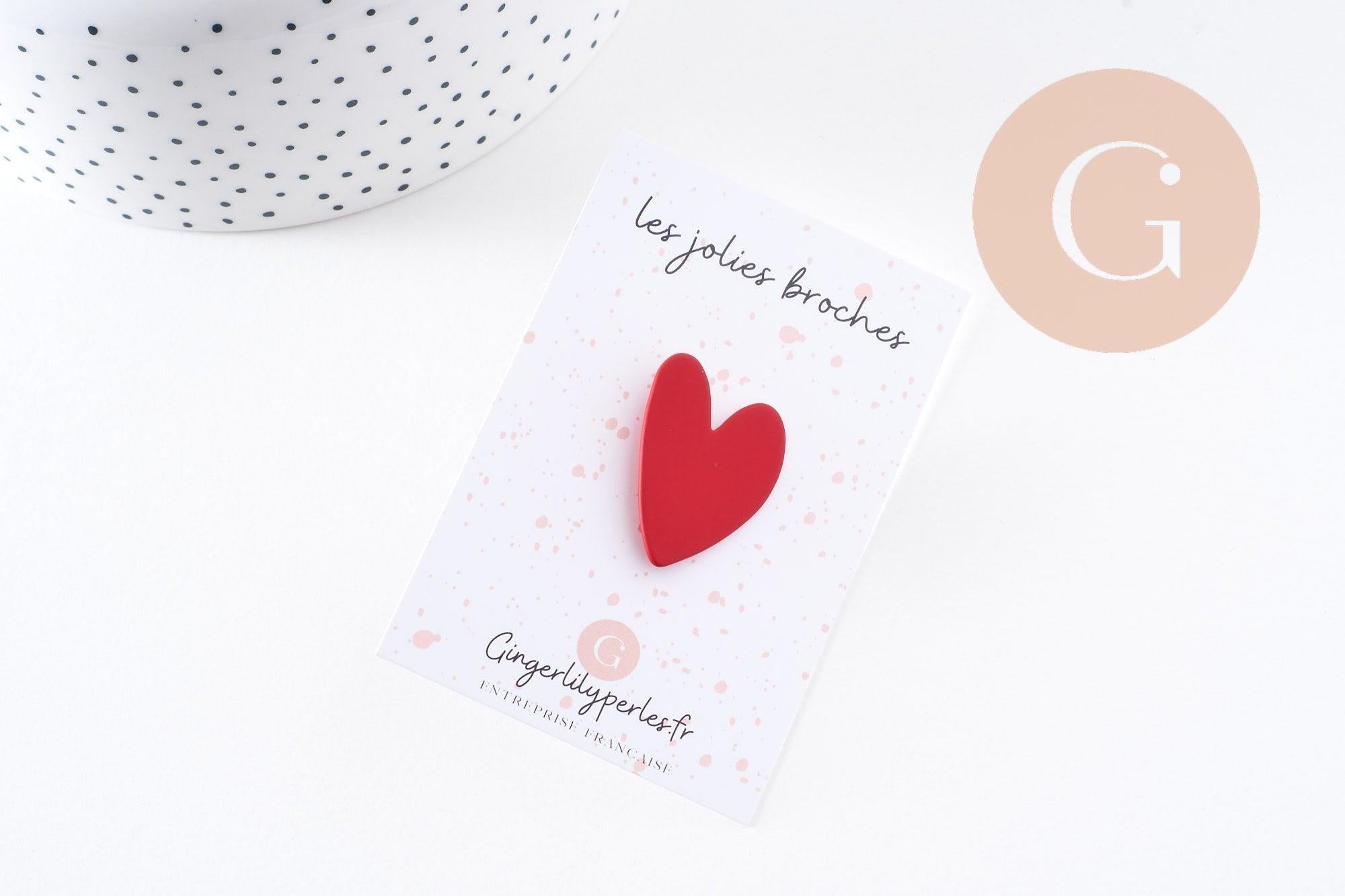 Gingerlily Broche pins coeur G10139 zamac doré rouge 29mm