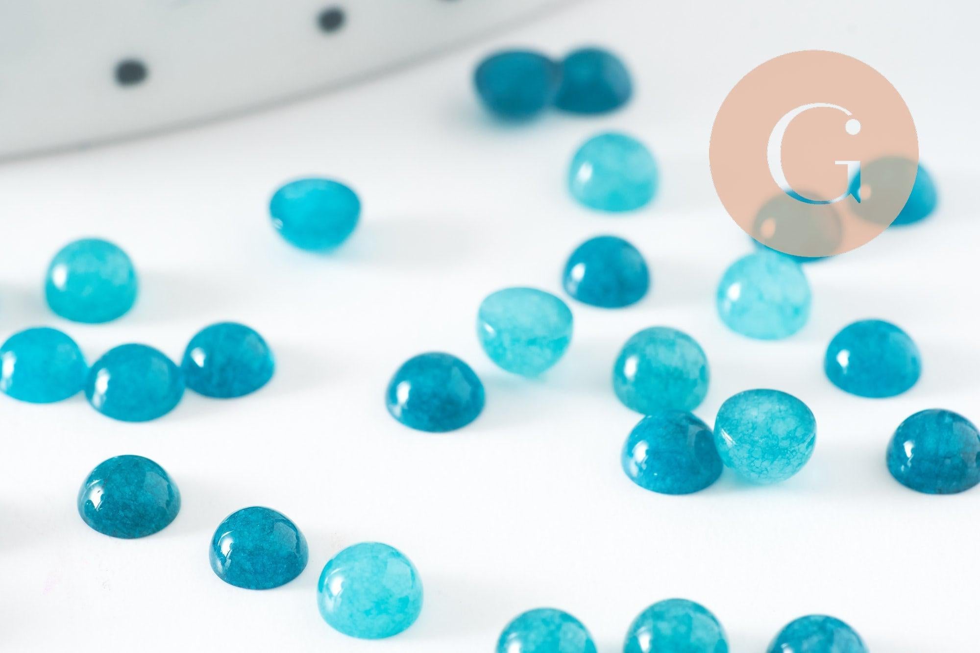 Gingerlily Cabochon rond jade naturel bleu cyan 4mm x1