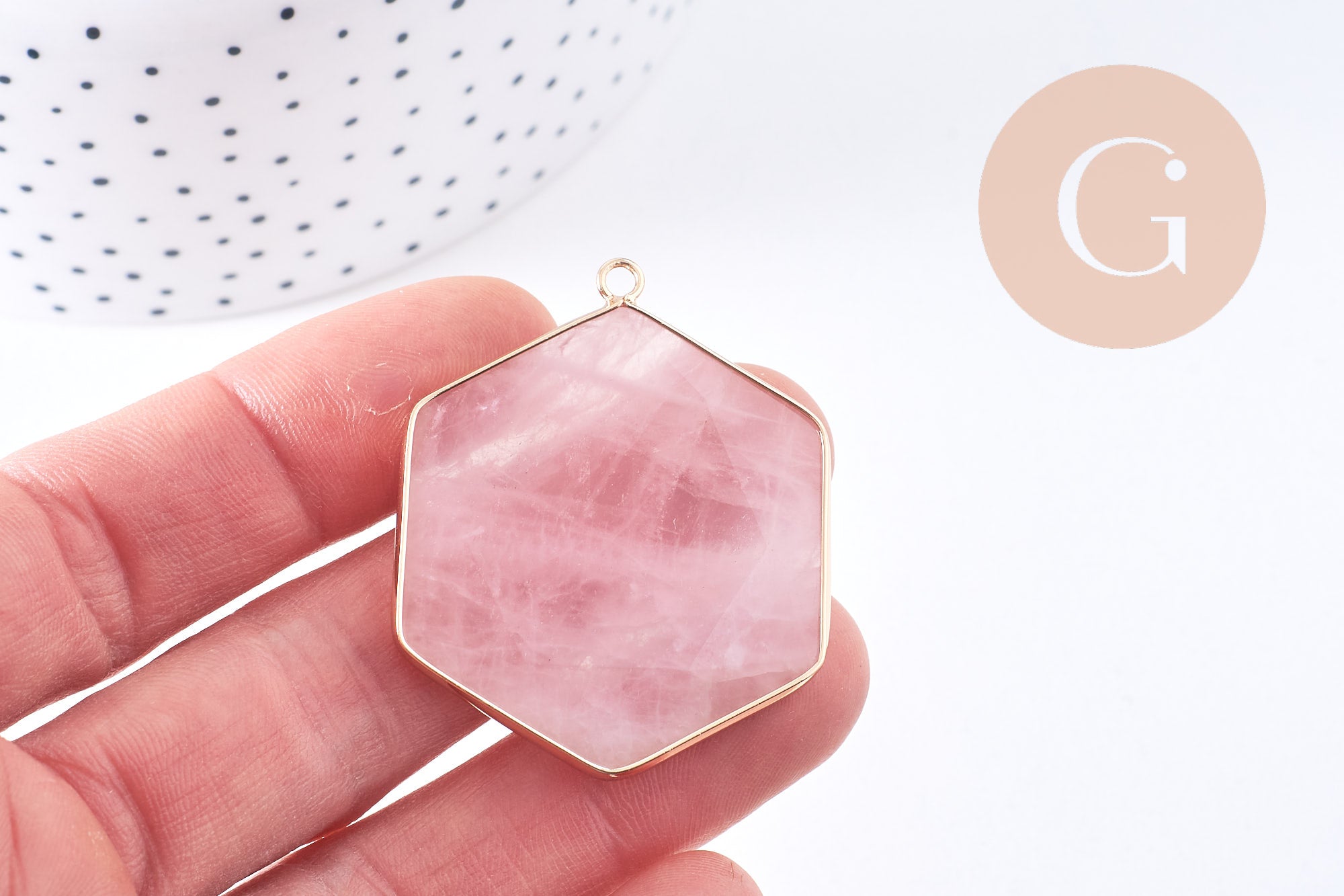 Gingerlily Pendentif DIY G2718 quartz rose hexagone 45mm