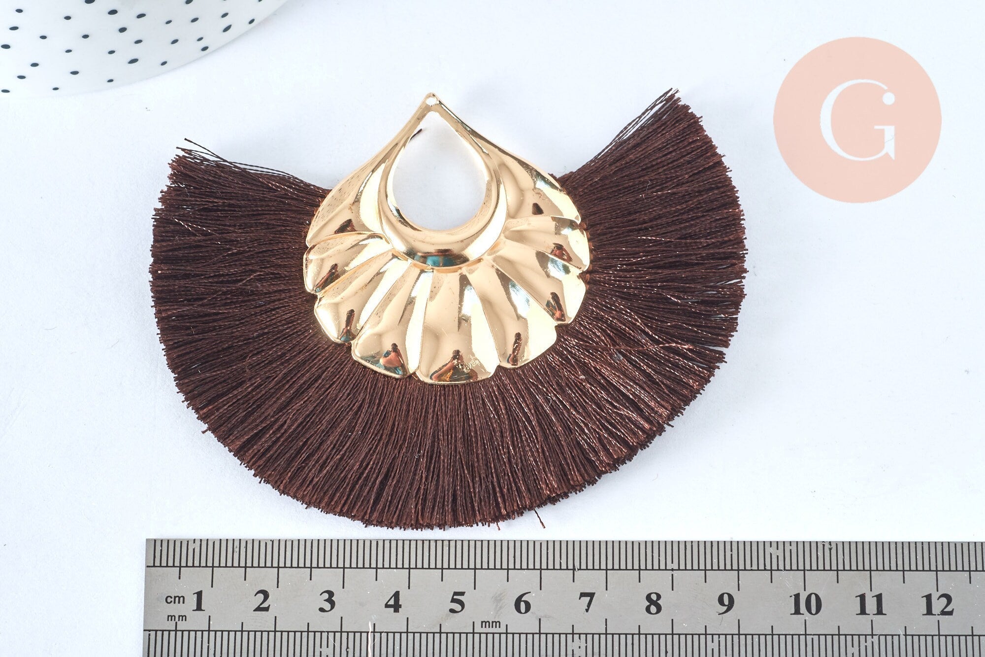 Gingerlily Pendentif pompon fil marron doré 85mm x2