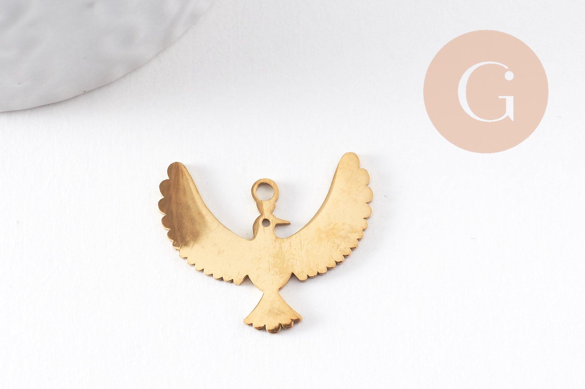 Gingerlily Pendentifs oiseau G9942 pendentif acier doré 25,5mm
