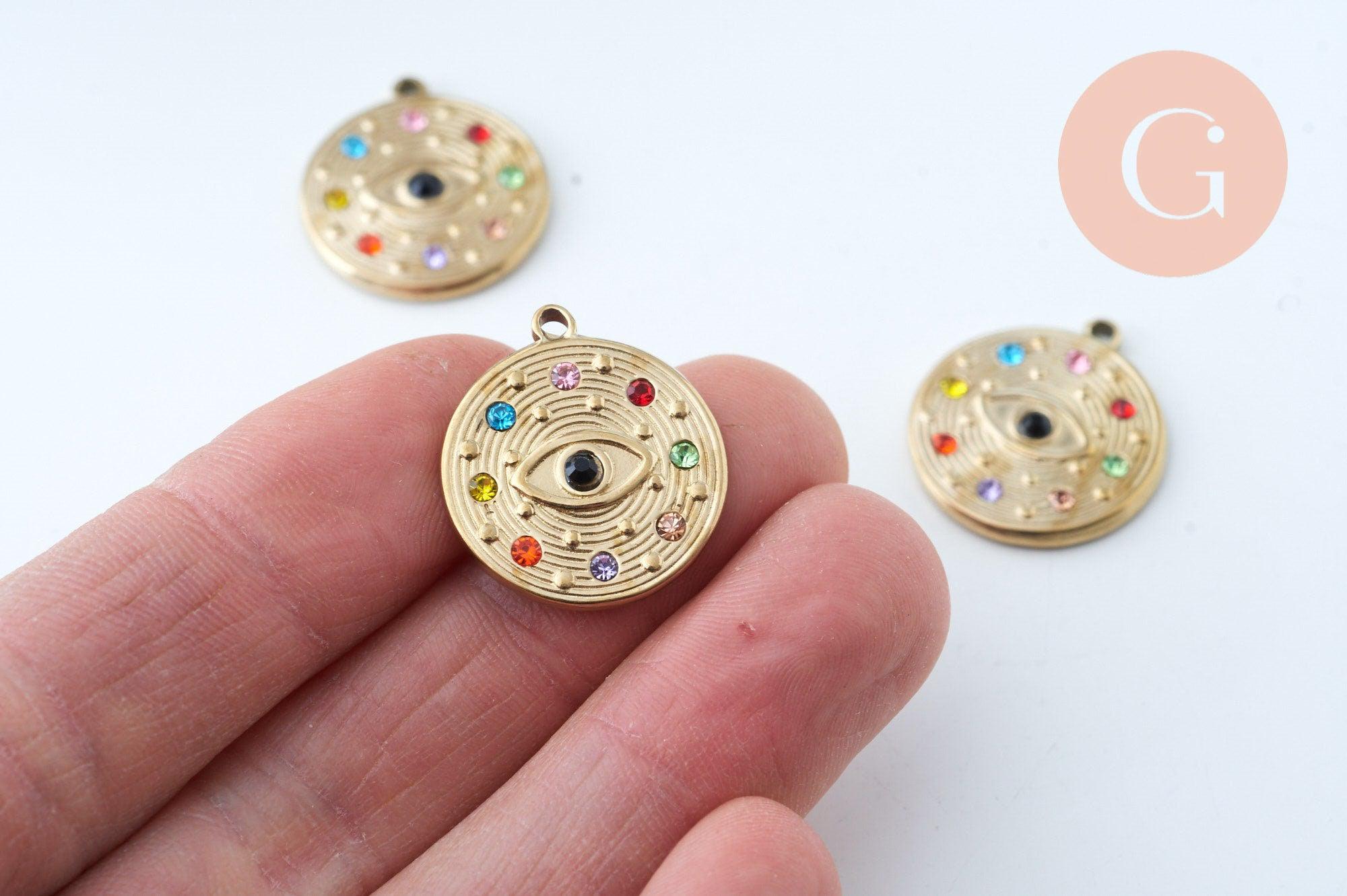Gingerlily Pendentif oeil zircons doré 23mm G6035