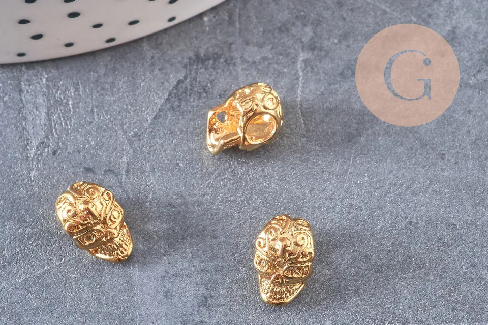 Gingerlily Perles G6262 perle tête de mort doré 24K 12mm x1