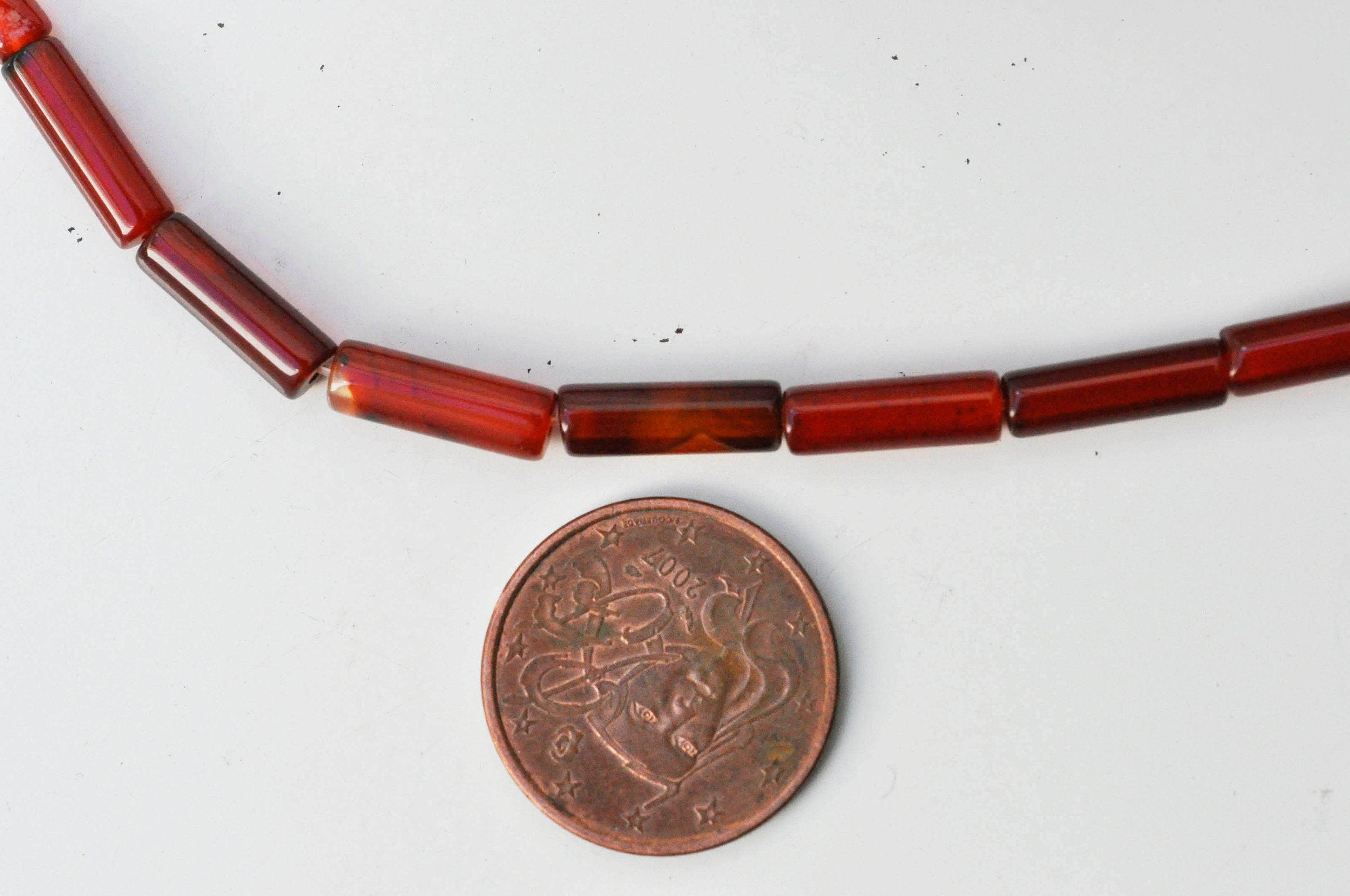 Gingerlily Perles tube cornaline naturelle 13-14mm fil 38cm