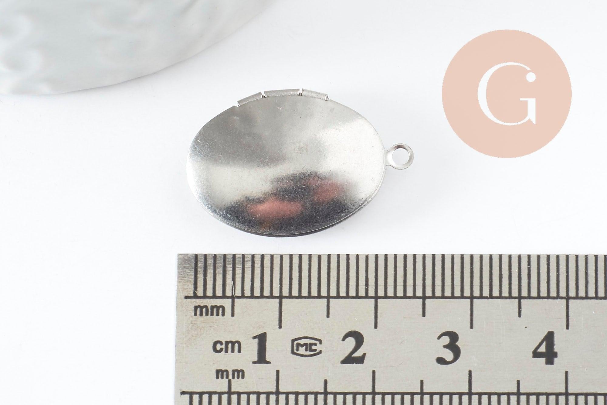Gingerlily Pendentifs Locket ovale acier platine 24mm x1