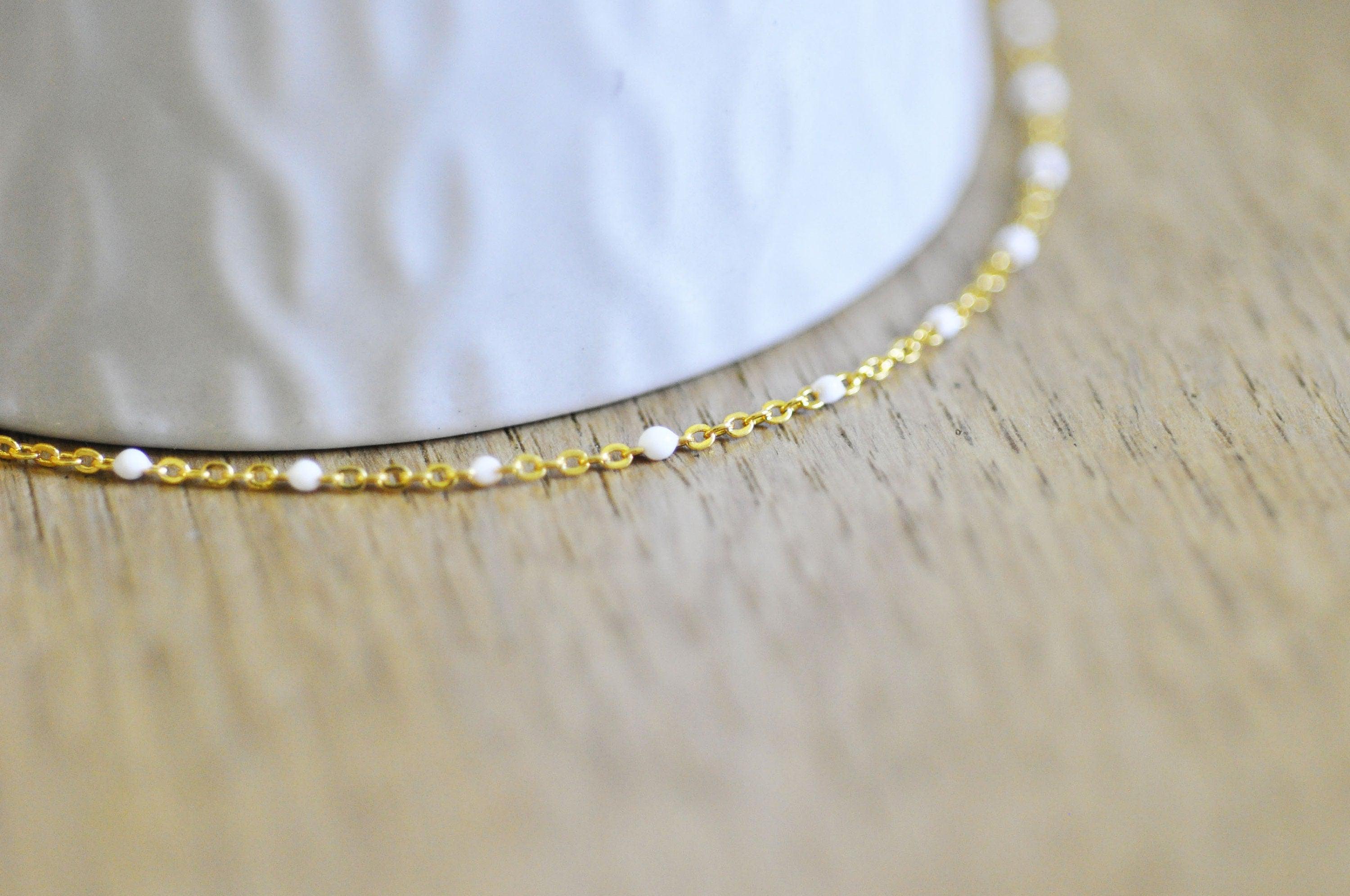 Gingerlily Chaîne Laiton Doré 18k Résine Blanche 2mm 1m