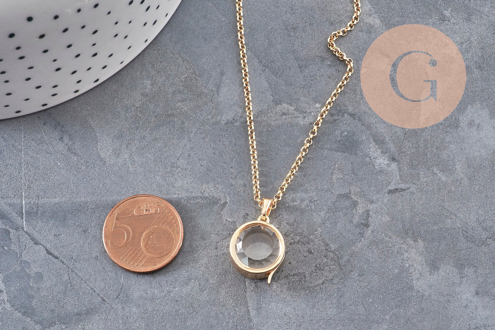 Gingerlily locket collier porte-photo laiton doré 18K rond