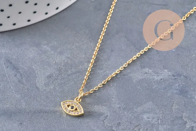 Gingerlily collier chaîne G6745 acier doré œil zircon 45cm