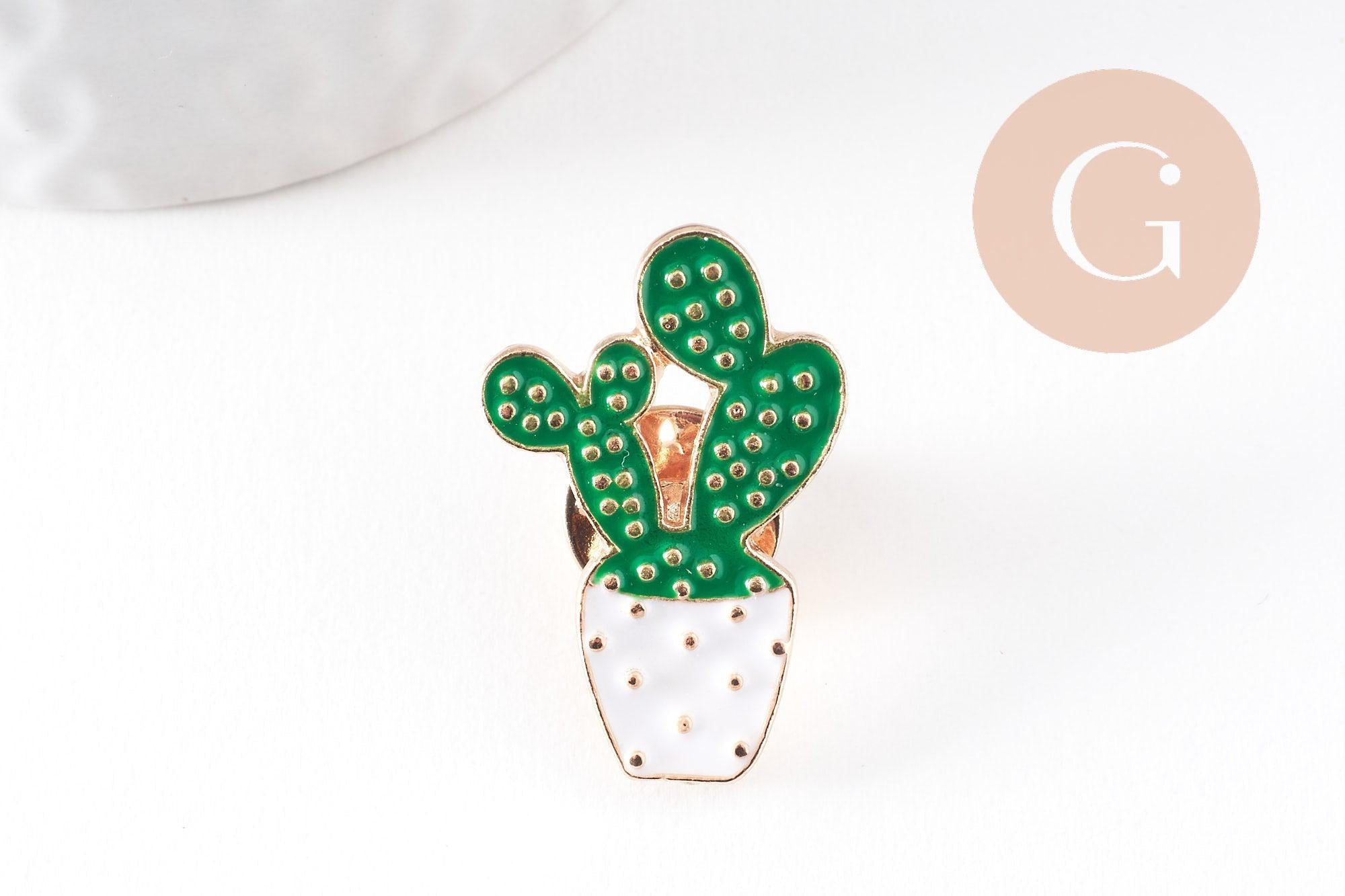 Gingerlily Broches G9975 broche cactus zamac doré émail vert 28mm