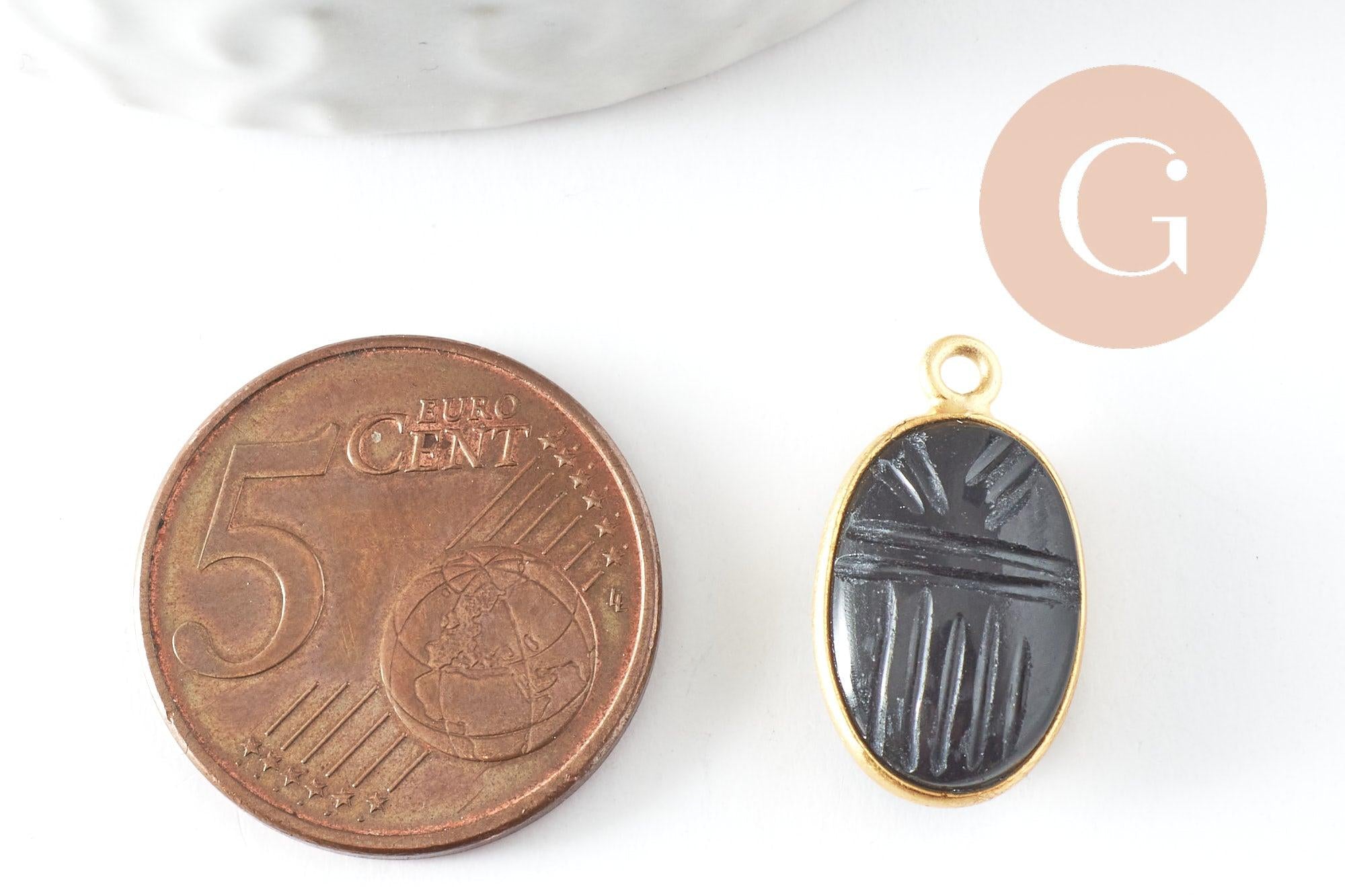Gingerlily Pendentif scarabée G9441 onyx noire argent 925 doré 20mm x1