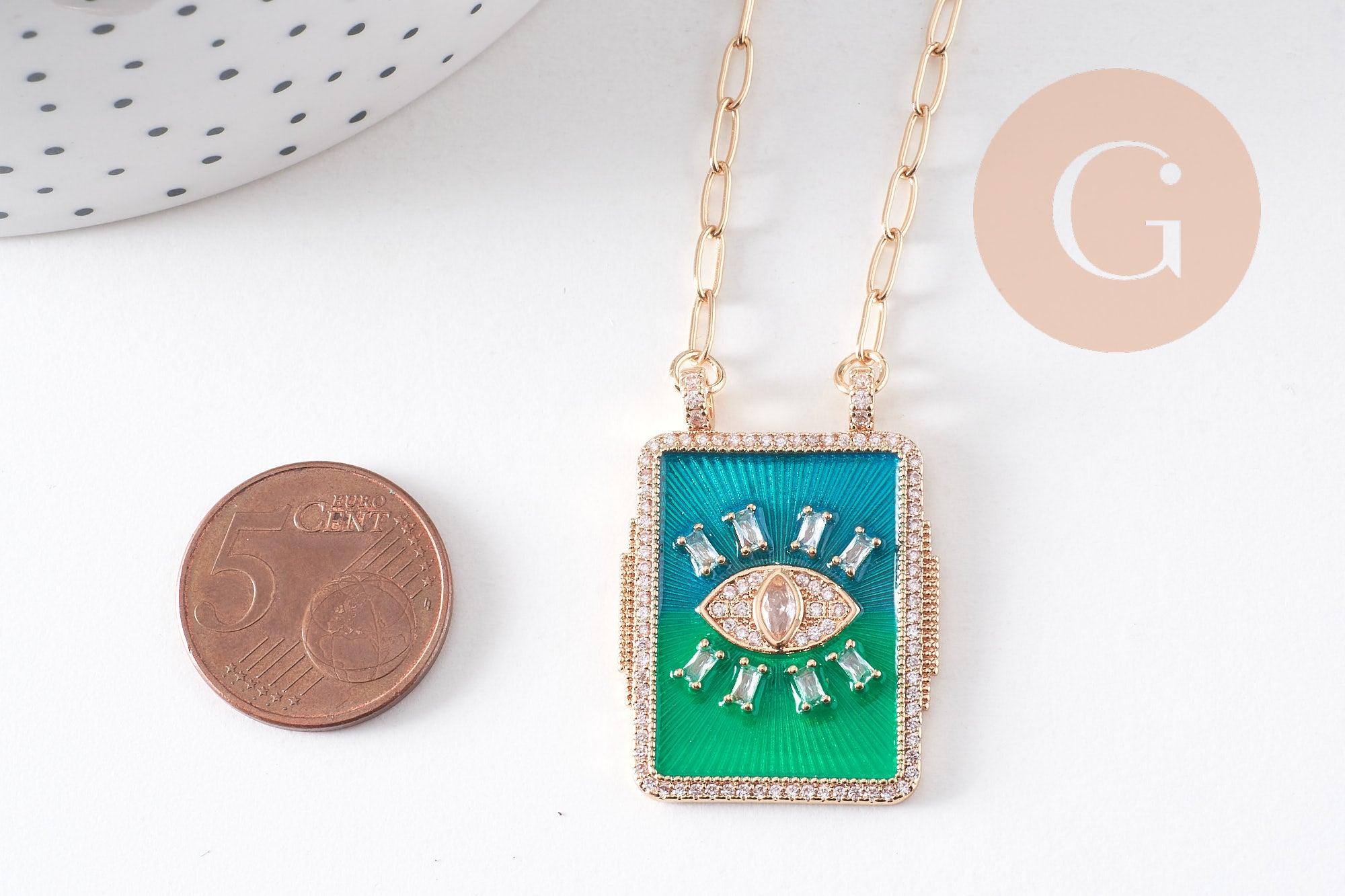 Gingerlily G10364 collier médaille œil bleu-vert zircons 45cm x1