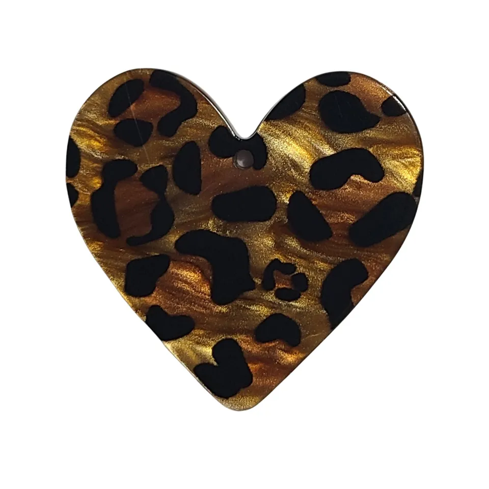 ARTSHOP Pendentif Cœur Léopard Foncé x1 résine