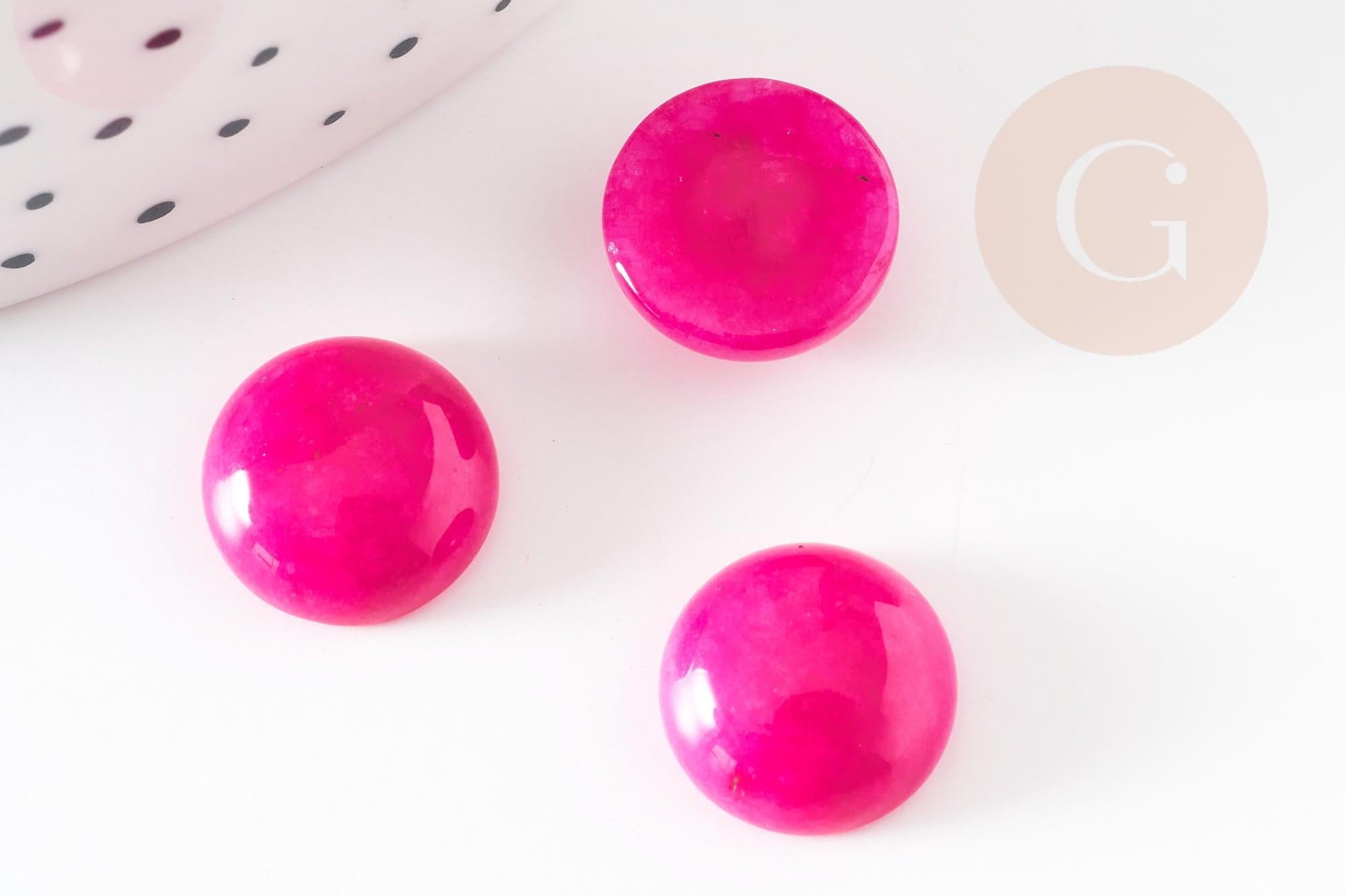 Gingerlily Perles Cabochon jade rose fuchsia rond 12 mm x1