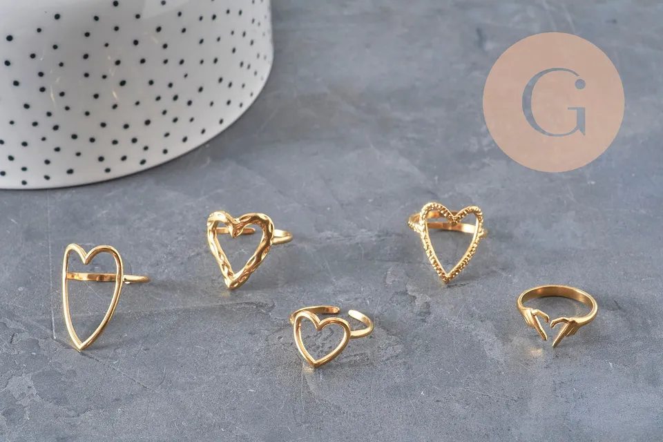 Gingerlily Bague coeur G11294 doré taille 57 support résine