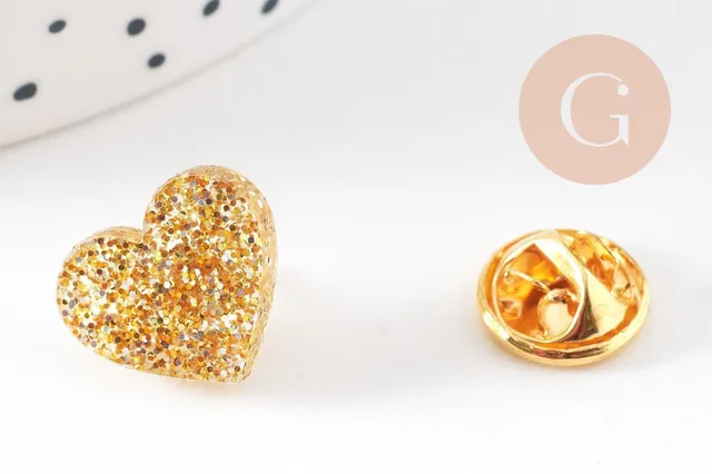 Gingerlily Broche pins coeur plexiglas doré paillettes 20mm