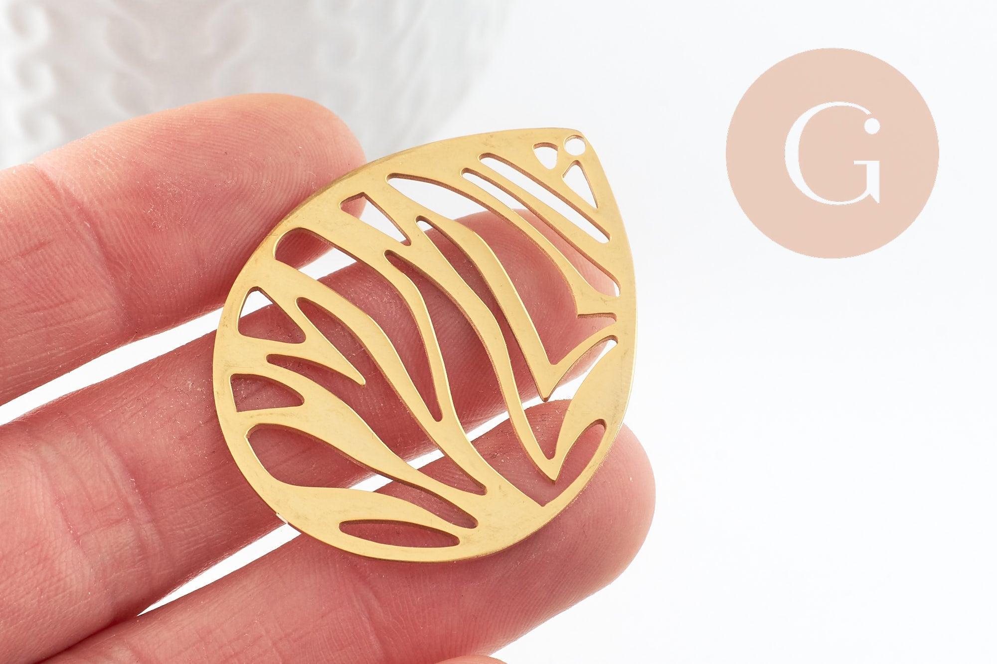 Gingerlily Pendentifs G9520 goutte zèbre dorée 45mm x1
