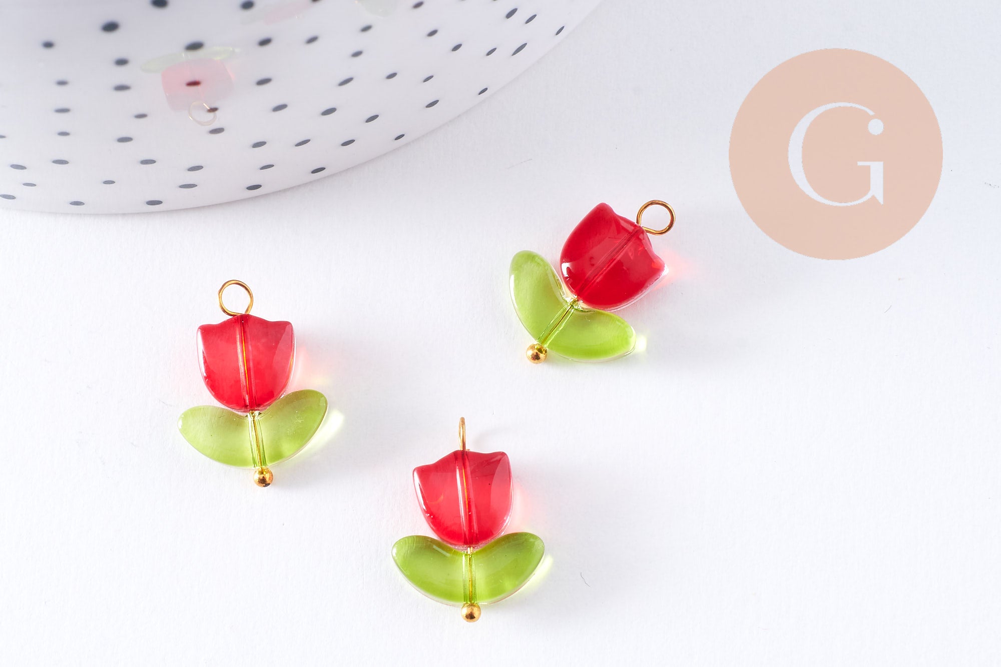 Gingerlily Pendentifs tulipe G10626 breloque verre rouge x5 20mm
