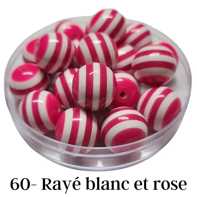 ARTSHOP Boules 20MM 60 perle boule rayé rose x1