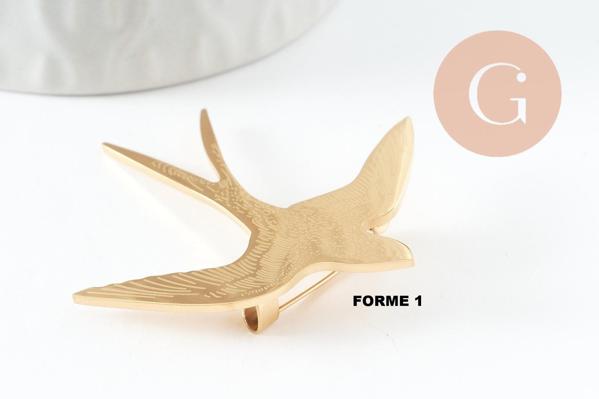 Gingerlily broche hirondelle broche acier doré 52mm x1