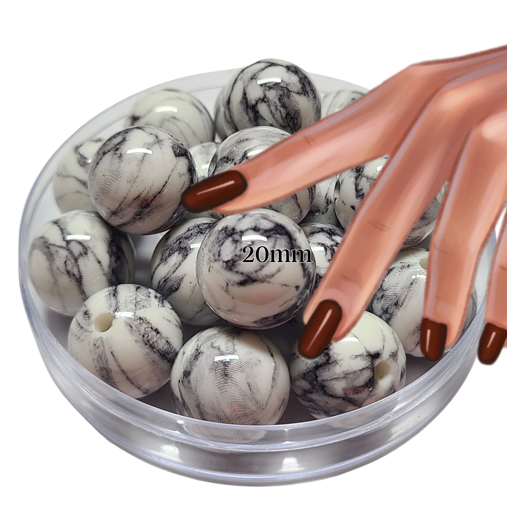 ARTSHOP Boules 20MM 46 Perle Acrylique Marbré Blanc Brillante x1