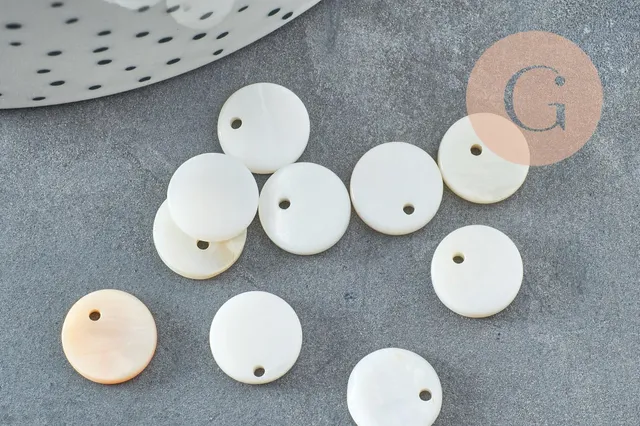 Gingerlily Perles Pendentifs DIY rond nacre G0360 blanc 11mm x10