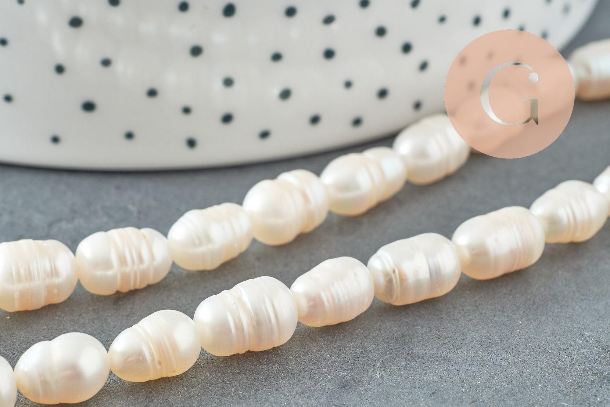 Gingerlily Perles eau douce blanches ovales 8,5-12mm fil 35cm
