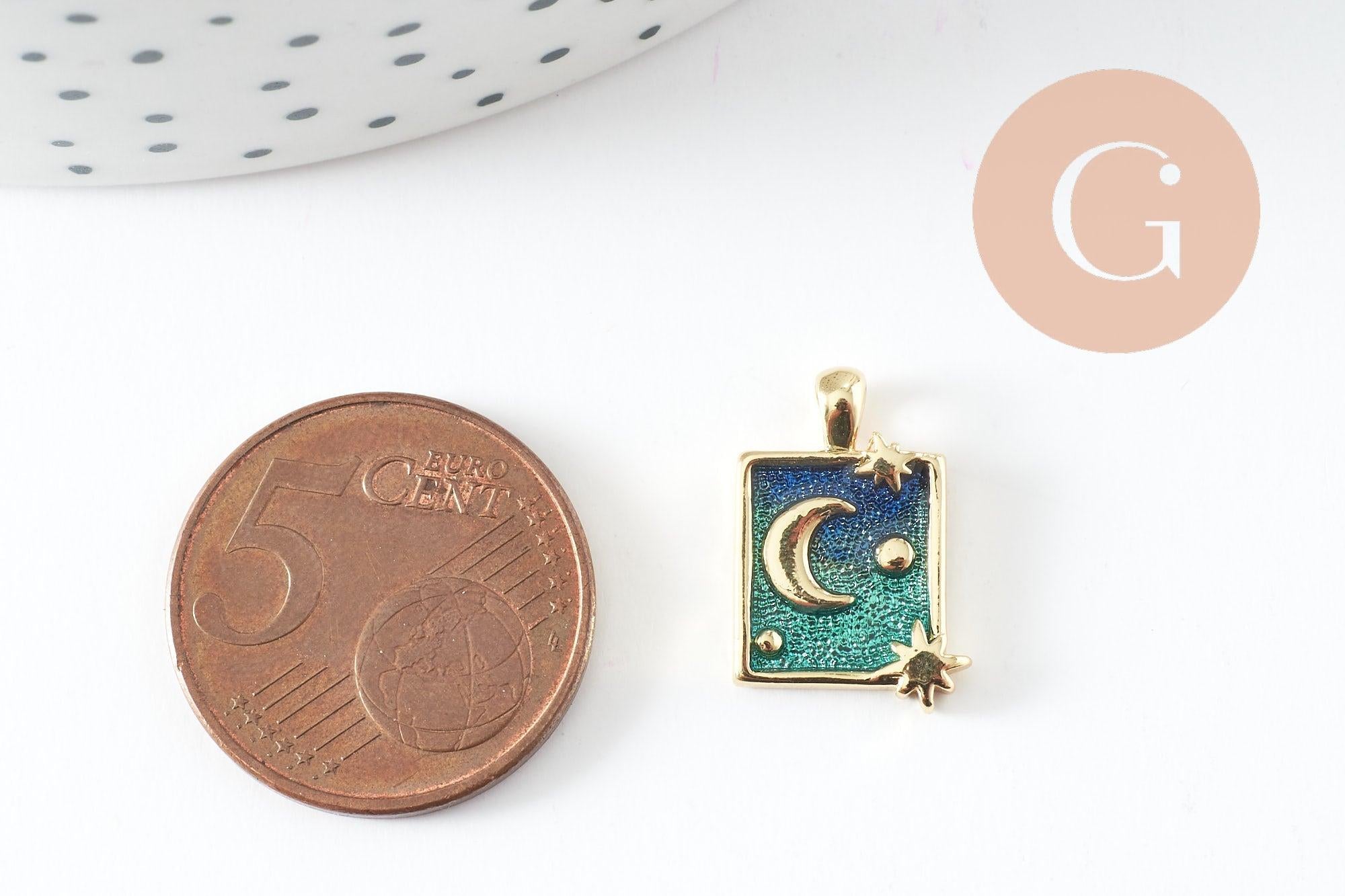 Gingerlily Pendentif lune étoile bleu doré 17 mm x1