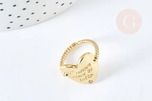 Gingerlily G8443 bague cœur AMORE laiton doré 17,5mm