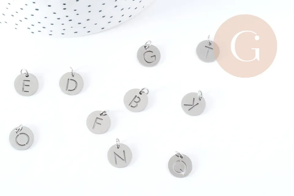 Gingerlily Pendentifs DIY G8969 lettre initiale acier 12mm platine